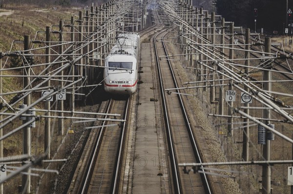 A Deutsche Bahn IC runs between Stendal and Rathenow near Wusterdamm, 26/03/2024