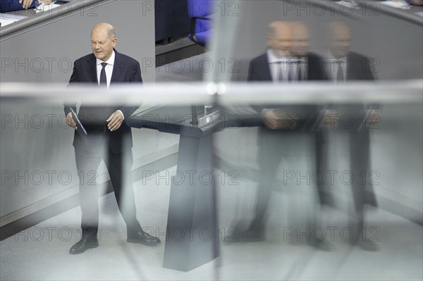 Olaf Scholz (SPD), Federal Chancellor, recorded during his government statement in the German