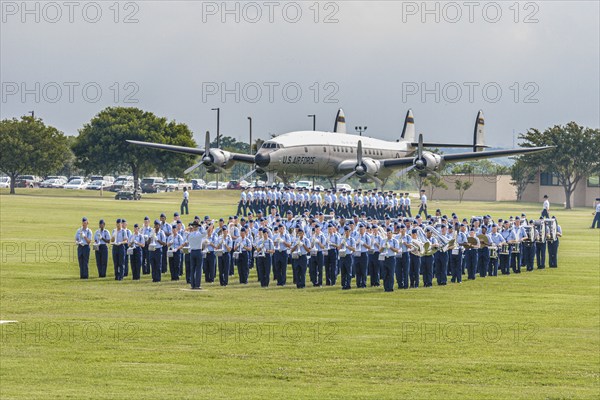 USAF band playing during United States Air Force basic training graduation In San Antonio, Texas,