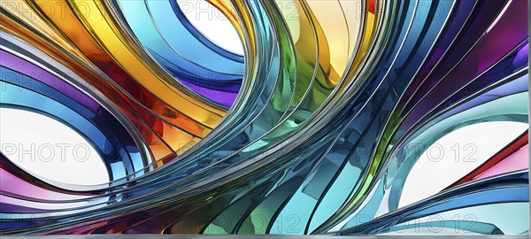 3d rendering of vibrant colored abstract changing glass design in an ornament structure, AI