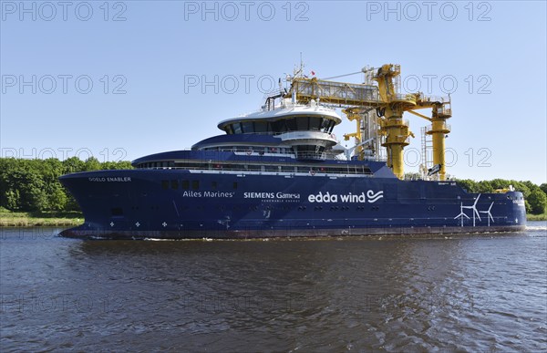 Offshore workboat Goelo Enabler travelling through the Kiel Canal, Kiel Canal, NOK,