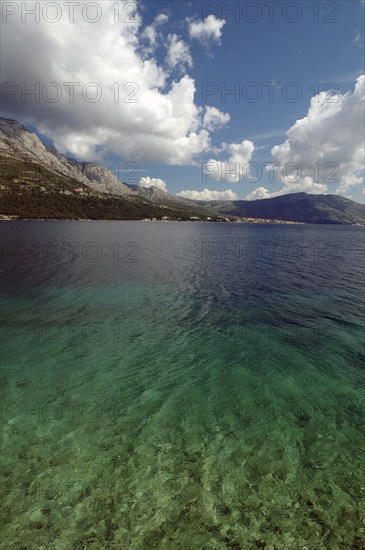 Crystal clear bay, rugged mountains, Korcula Island, Adriatic Sea, Mediterranean Sea, Croatia,