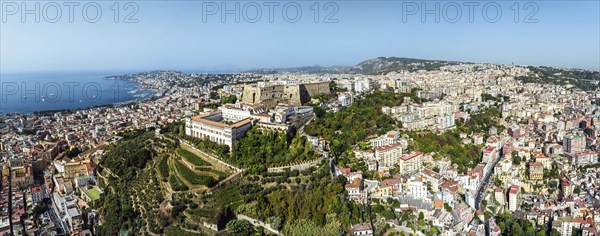 Panorama of Castel Sant'Elmo and Charterhouse and Museum of San Martino from a drone, Campania,