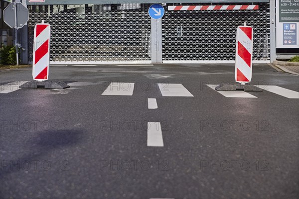 Locked car park and zebra crossing in Hattingen, Ennepe-Ruhr district, North Rhine-Westphalia,