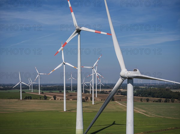 Wind farm near Anklam, drone photo of wind turbines, Sarnow, Mecklenburg-Western Pomerania,