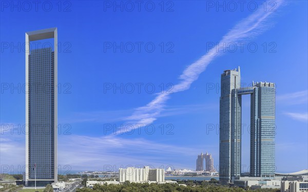 UAE, United Arab Emirates, Abu Dhabi downtown panorama and financial center skyline, Asia