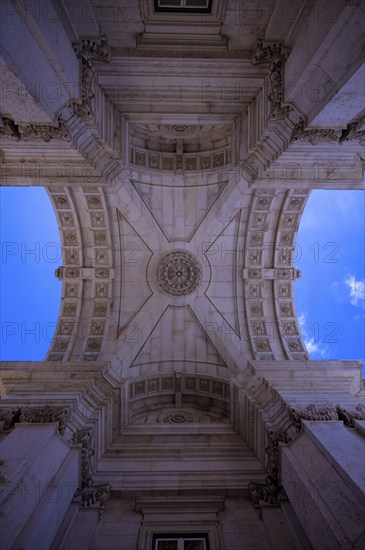 Arco da Rua Augusta, triumphal arch, from below, Praça do Comércio square, Baixa, Lisbon, Portugal,