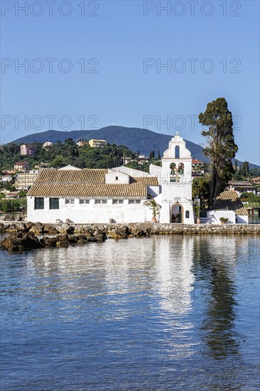 Vlacherna Monastery in the Mediterranean Sea on the island of Corfu, Greece, Europe