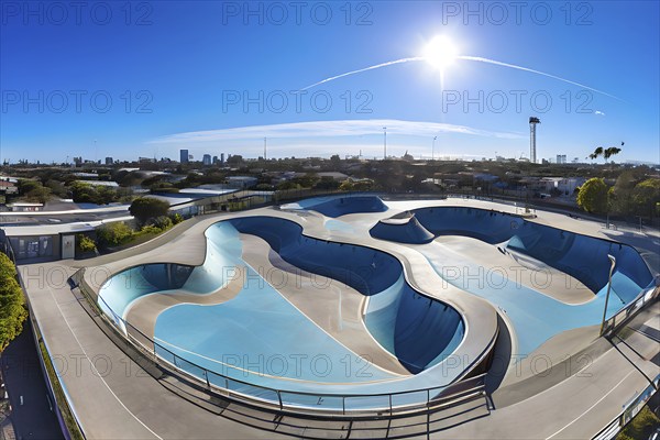 Aerial perspective top down of an empty skateboard park, AI generated