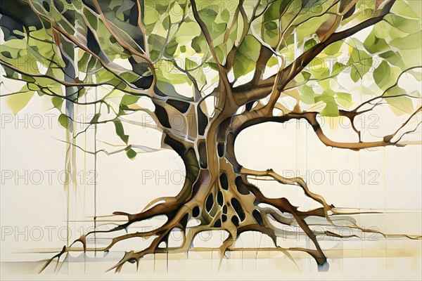 Abstract illustration depicting the branching patterns of tree roots representing natural
