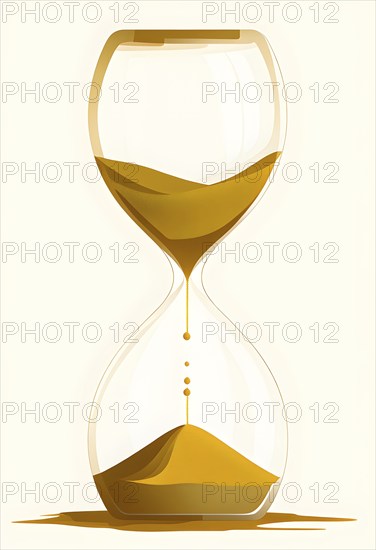 Minimalist hourglass illustration with abstract golden sand falling slowly, representing the