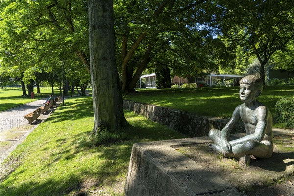 Grugapark, Essen, botanical garden, park for leisure and recreation, artwork Seated Boy 1951, North