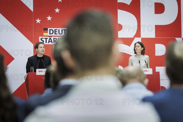 Kevin Kuehnert, SPD Secretary-General, and Katarina Barley, SPD lead candidate for the 2024