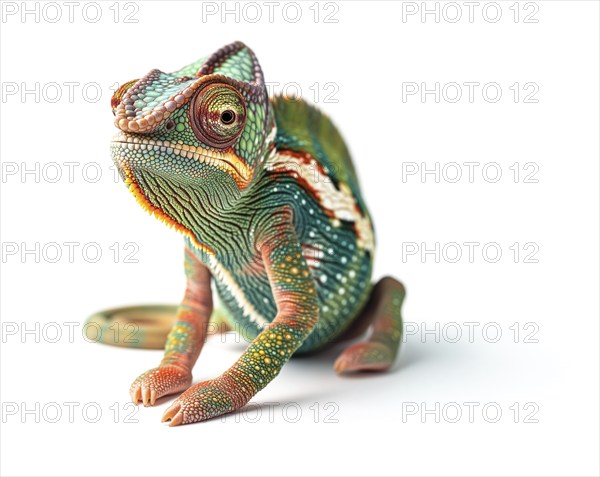 Beautiful chameleon isolated on a white background, AI generated