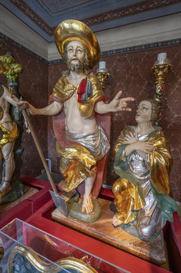 Christ as a gardener and Mary Magdalene as figures around 1750, in a room in the Häckerhaus, today