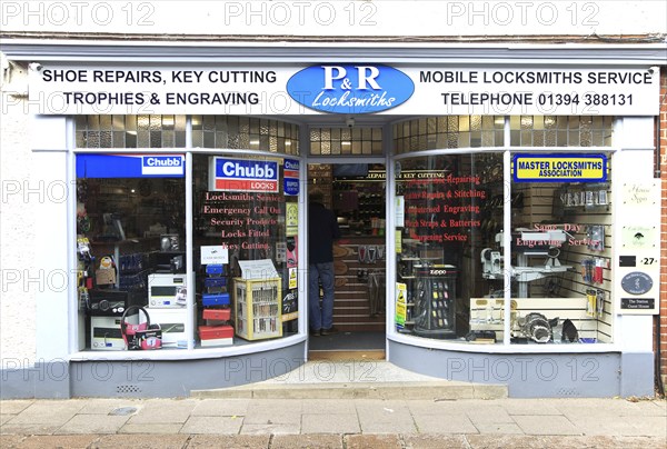 Locksmiths shop in Woodbridge, Suffolk, England, UK