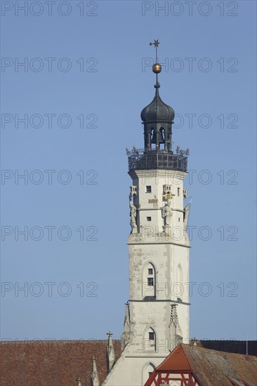 White town hall tower, market square, Rothenburg ob der Tauber, Tauberfranken, Franconia, Bavaria,