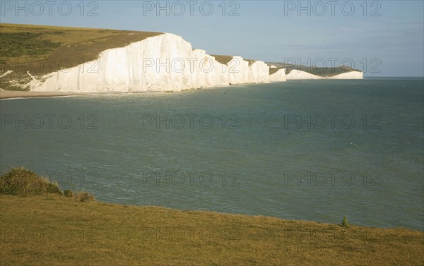 Chalk cliffs of the Seven Sisters from Seaford Head, East Sussex, England, United Kingdom, Europe