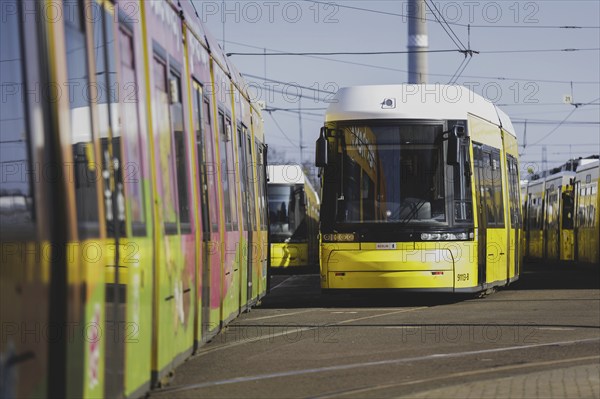 Trams of the Berlin transport company BVG are parked at the Lichtenberg depot in Berlin, 29