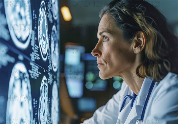 Female scientist doctor in a hospital lab and research facility, AI generated