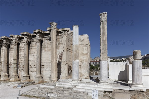 Ruins of Hadrian's Library, west wall with Corinthian columns, Plaka historic centre, Athens,
