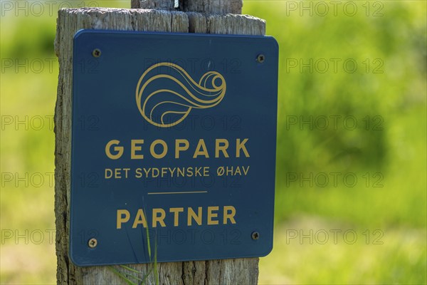 Lindelse, South Funen, information sign, Geopark Det Sysfynske Øhav. Danish South Sea, Baltic Sea,