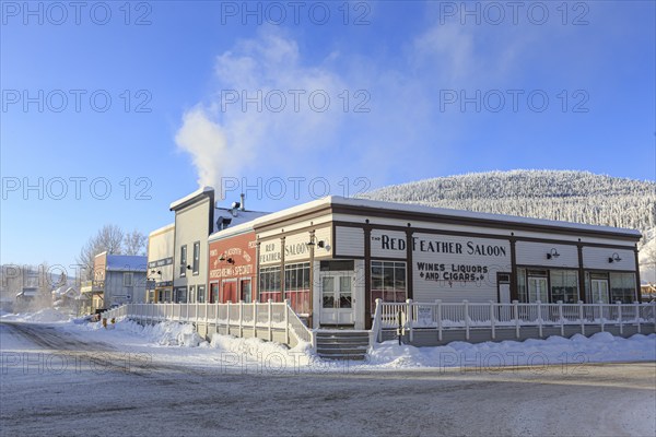 Historic building, pub, saloon, snow, winter, cold, sunny, Dawson City, Yukon, Canada, North