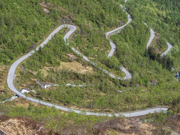 Serpentines of the Gaularfjell mountain crossing, national tourist route north of Balestrand,