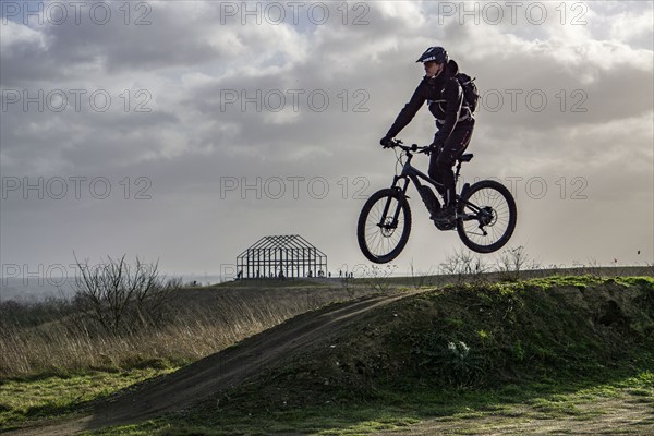 Mountain bike trail with jumps, downhill trail, on the Norddeutschland spoil tip in