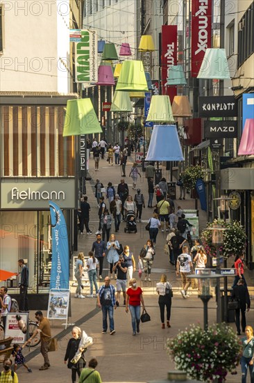City centre of Essen, summer, Limbecker Straße, pedestrian zone, shopping street, decoration, North