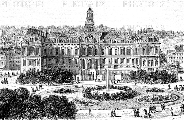 The town house in Le Havre, Normandy, France, in 1850, Historical, digital reproduction of an