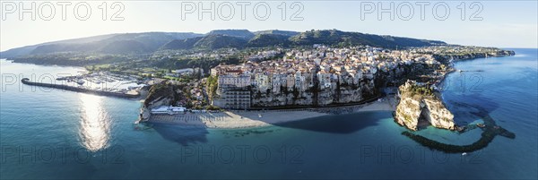 Panorama of Tropea from a drone, Tyrrhenian Sea, Calabria, Italy, Europe