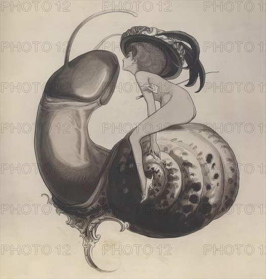 Ex Libris, Exlibris of the sweet snail, Erotic drawing, c. 1900, by Franz von Bayros (28 May 1866