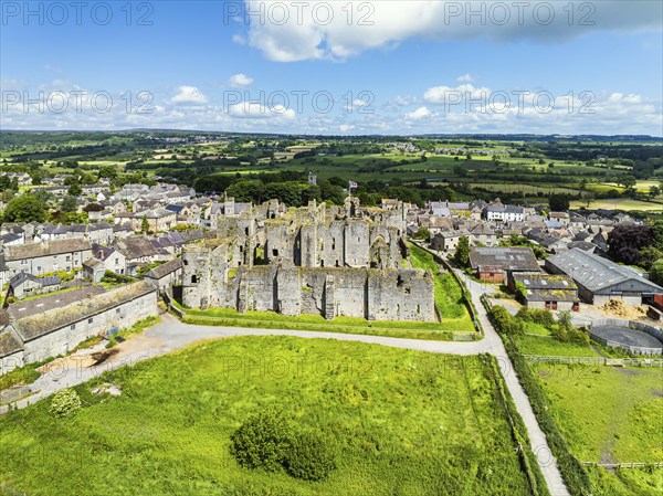 Middleham Castle from a drone, Middleham, Wensleydale, North Yorkshire, England, United Kingdom,