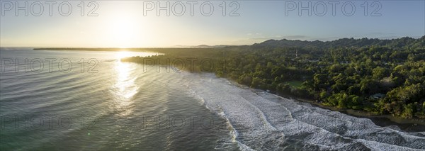 Aerial view, view of Cahuita National Park, coast and coastal landscape with forest, Punta Cahuita