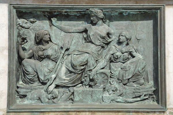Relief on sculpture Le Génie de la navigation, allegory for seafarers and conquest, exploration,