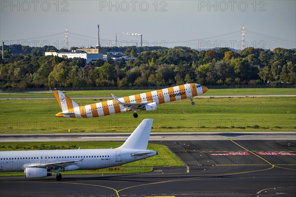 Düsseldorf Airport, North Rhine-Westphalia, Condor Airbus A321-200 on take-off, Aviation Express
