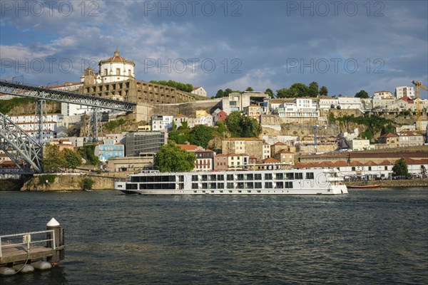 View of Vila Nova de Gaia city riverfront with Mosteiro da Serra do Pilar monastery and Dom Luis I