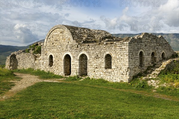 Ruined building in the citadel area of Berat castle, UNESCO World Heritage Site, Berat, Albania,