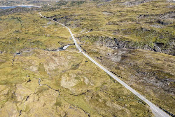 Aerial view of Vikafjell mountain road, connection between Sognefjord and Hardanger area, Norway,
