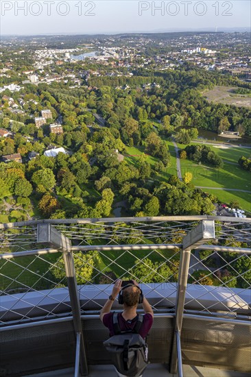 View from the Florian Tower, 219 metre high observation and television tower, in Westfalenpark,