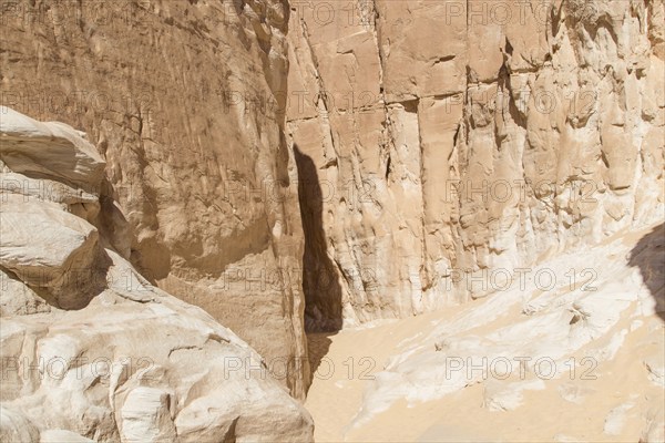 White canyon with yellow rocks, sunny day. Egypt, desert, the Sinai Peninsula, Nuweiba, Dahab