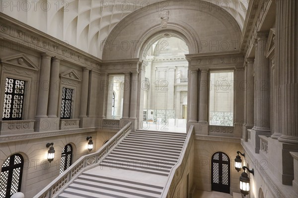 View of the renovated central staircase of the Berlin State Library in the Unter den Linden