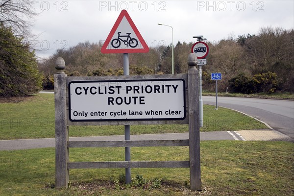 Cycle Priority Route scheme Martlesham, Suffolk, England, UK