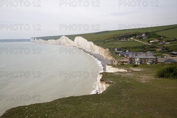 Seven Sisters chalk cliffs and Birling Gap, East Sussex, England, United Kingdom, Europe