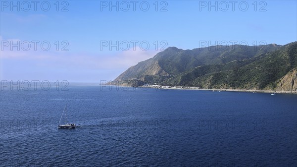Avalon City on Santa Catalina Island. Scenic seascape and mountains