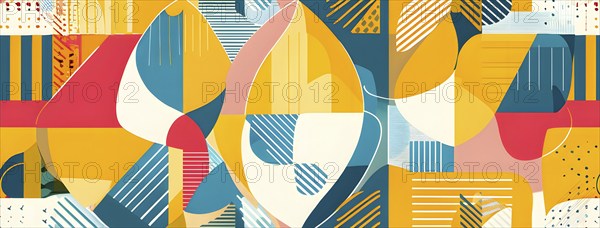 Abstract Easter egg design with geometric patterns, bold colors, and a mix of textures, creating a