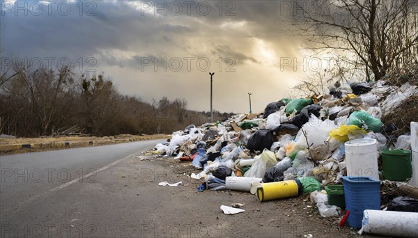 Symbolism, rubbish on the roadside, AI-generated, AI-generated, AI generated