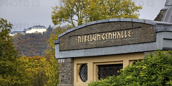 Nibelungenhalle with a view of the Grandhotel and Spa Petersberg, Königswinter, North