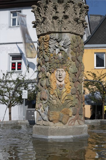 Detail of the Zinsfeld fountain, created in 1660, Holzmarkt, Kulmbach, Upper Franconia, Bavaria,
